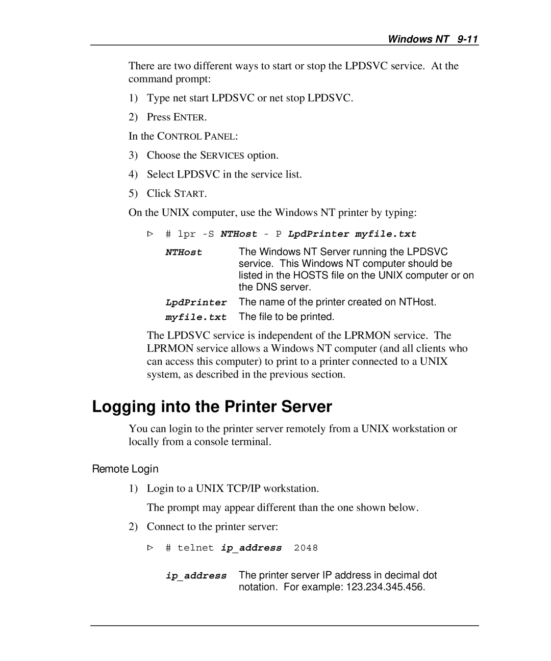 Emulex NQTR0U-NATM, NP02, NQ0V-NT+, NJ01B-NT+, NQGB-NT+, NQ0U-NT+, NQTR0V-NATM manual # lpr -SNTHost P LpdPrinter myfile.txt 