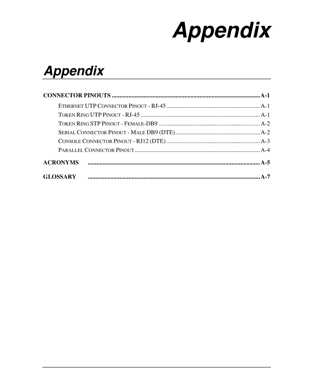 Emulex NQ0V-NT+, NP02, NJ01B-NT+, NQGB-NT+, NQTR0U-NATM, NQ0U-NT+, NQTR0V-NATM manual Connector Pinouts, Acronyms Glossary 