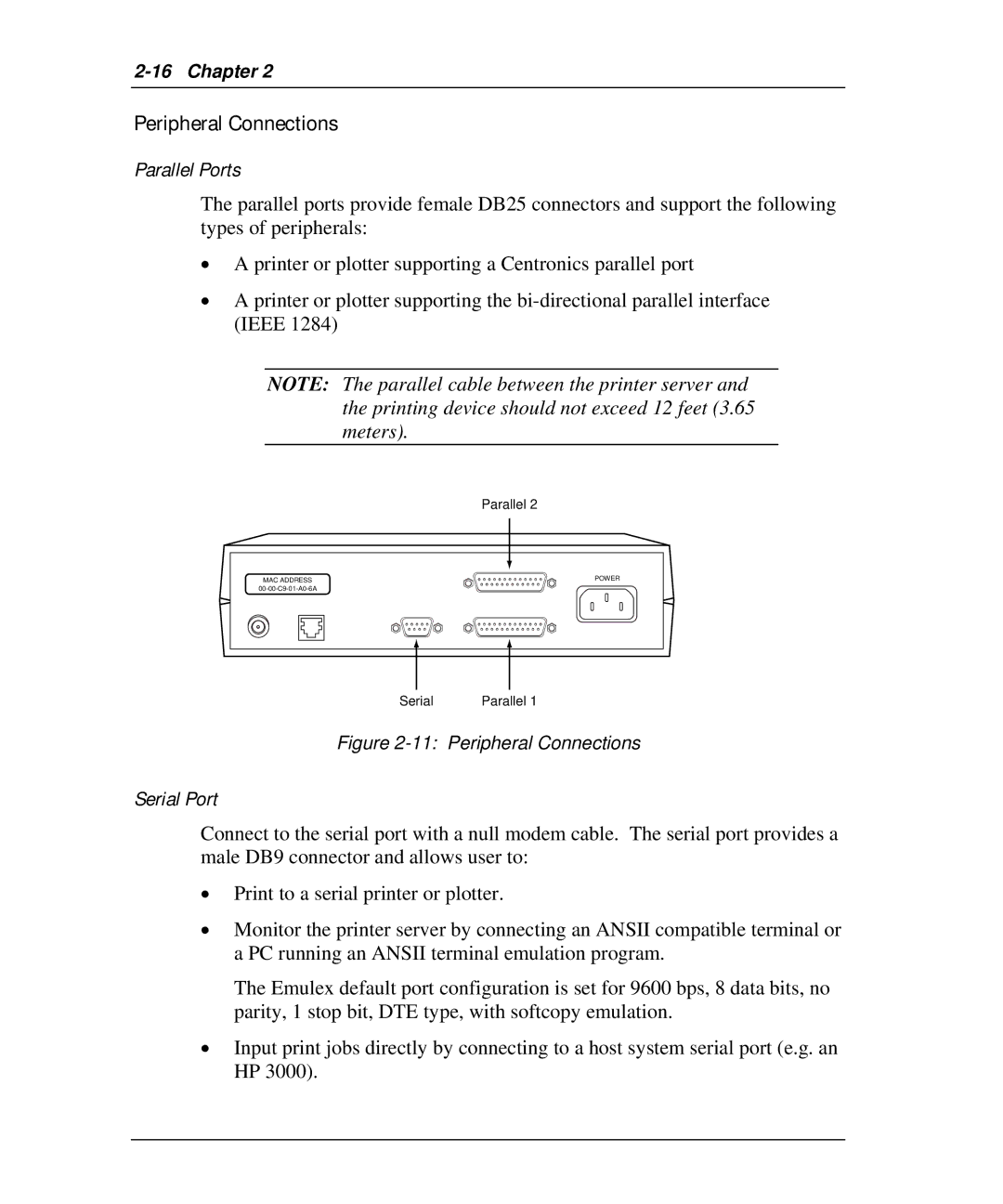 Emulex NQ0V-NT+, NP02, NJ01B-NT+, NQGB-NT+, NQTR0U-NATM, NQ0U-NT+, NQTR0V-NATM manual Peripheral Connections, Parallel Ports 