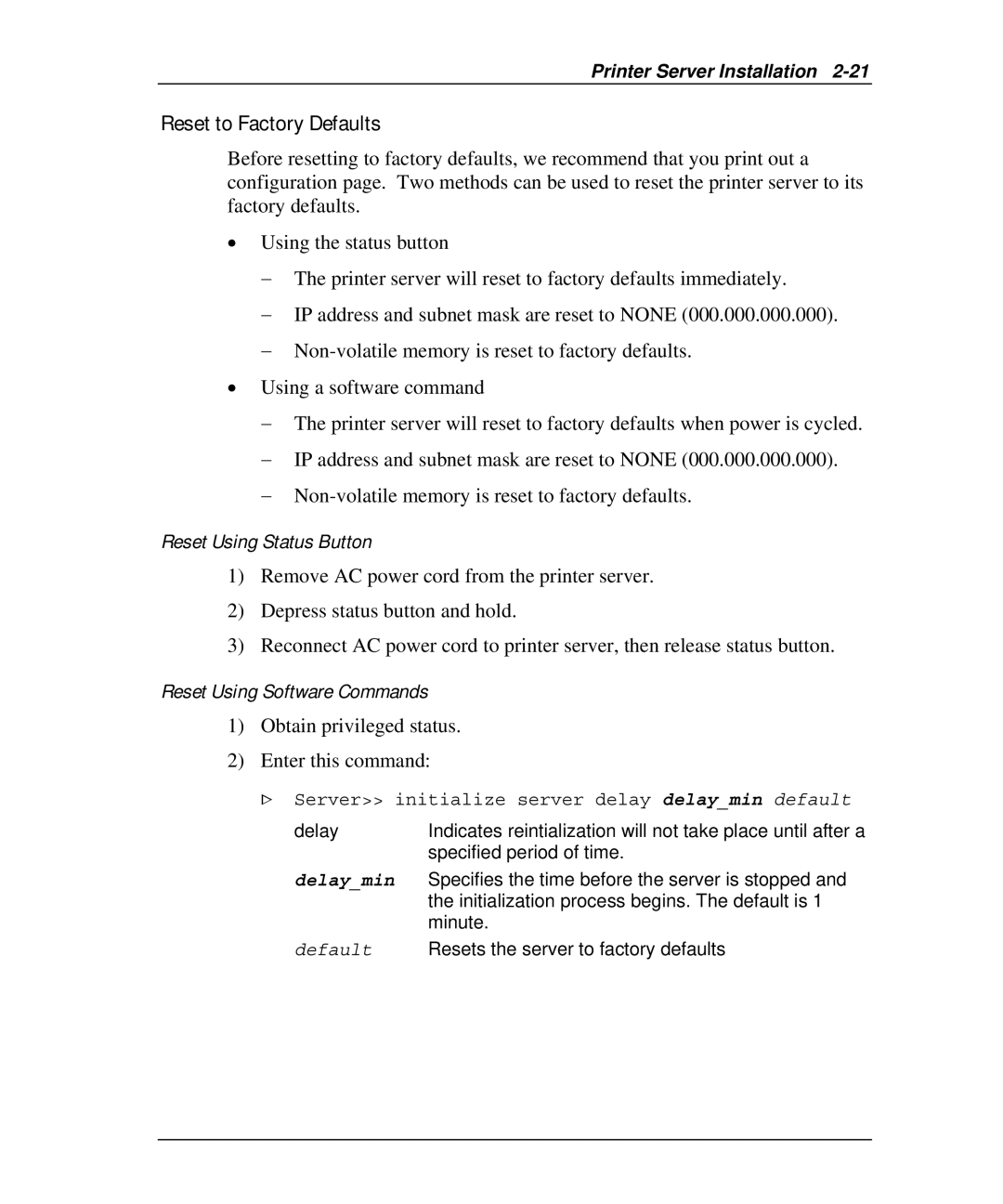 Emulex NQTR0V-NATM Reset Using Status Button, Reset Using Software Commands, Obtain privileged status Enter this command 