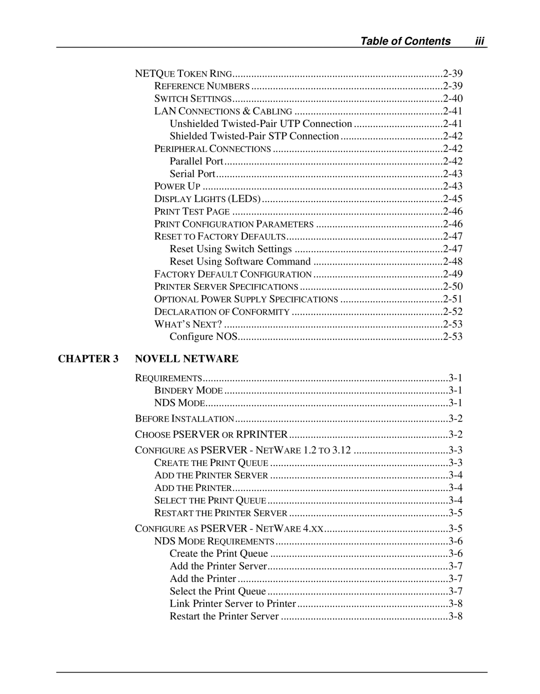 Emulex NQ0U-NT+, NP02, NQ0V-NT+, NJ01B-NT+, NQGB-NT+, NQTR0U-NATM, NQTR0V-NATM manual Table of Contents Iii 