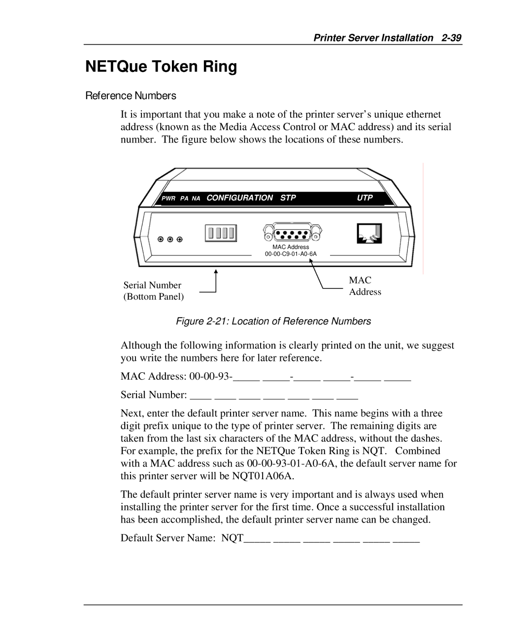 Emulex NQGB-NT+, NP02, NQ0V-NT+, NJ01B-NT+, NQTR0U-NATM, NQ0U-NT+, NQTR0V-NATM NETQue Token Ring, Location of Reference Numbers 