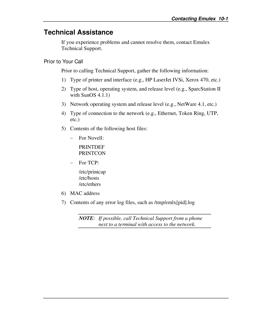 Emulex NQ0U-NT+, NP02, NQ0V-NT+, NJ01B-NT+, NQGB-NT+, NQTR0U-NATM, NQTR0V-NATM manual Technical Assistance, Prior to Your Call 