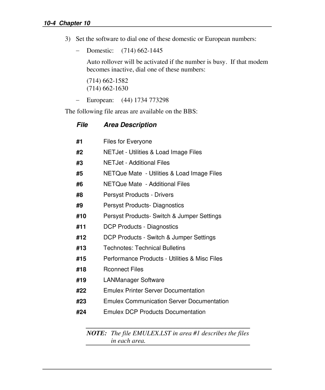 Emulex NQ0V-NT+, NP02, NJ01B-NT+, NQGB-NT+, NQTR0U-NATM, NQ0U-NT+, NQTR0V-NATM manual File, Area Description 