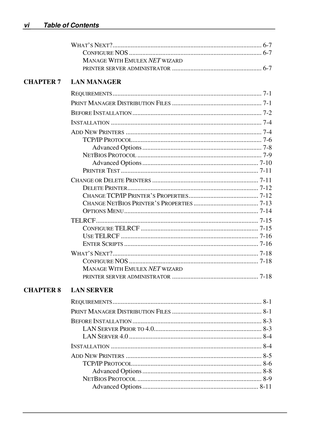 Emulex NQ0V-NT+, NP02, NJ01B-NT+, NQGB-NT+, NQTR0U-NATM, NQ0U-NT+, NQTR0V-NATM manual Vi Table of Contents 