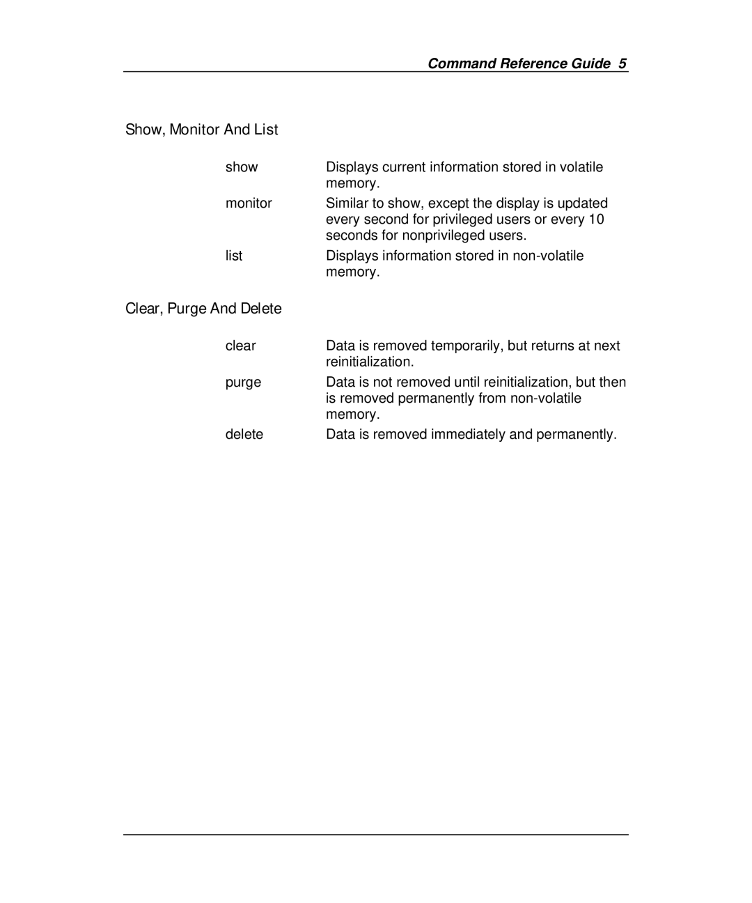 Emulex Printer Server manual Show, Monitor And List, Clear, Purge And Delete 