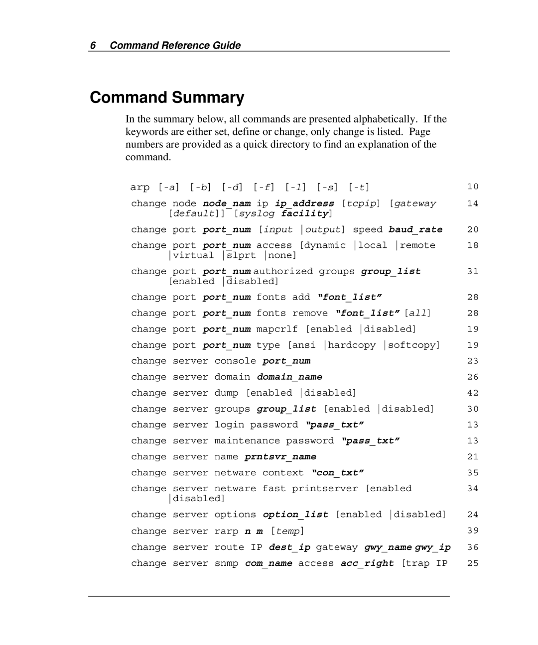 Emulex Printer Server manual Command Summary, Change node nodenam ip ipaddress tcpip gateway 