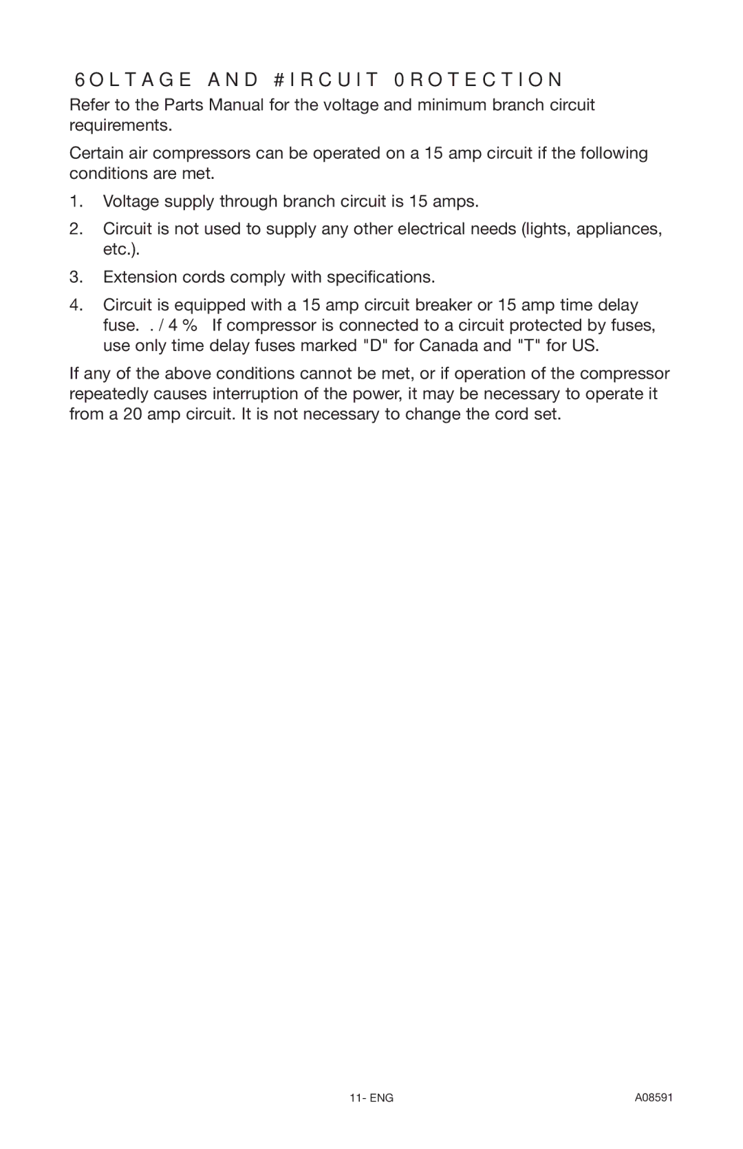 Encore electronic (66-501-1) instruction manual Voltage and Circuit Protection 