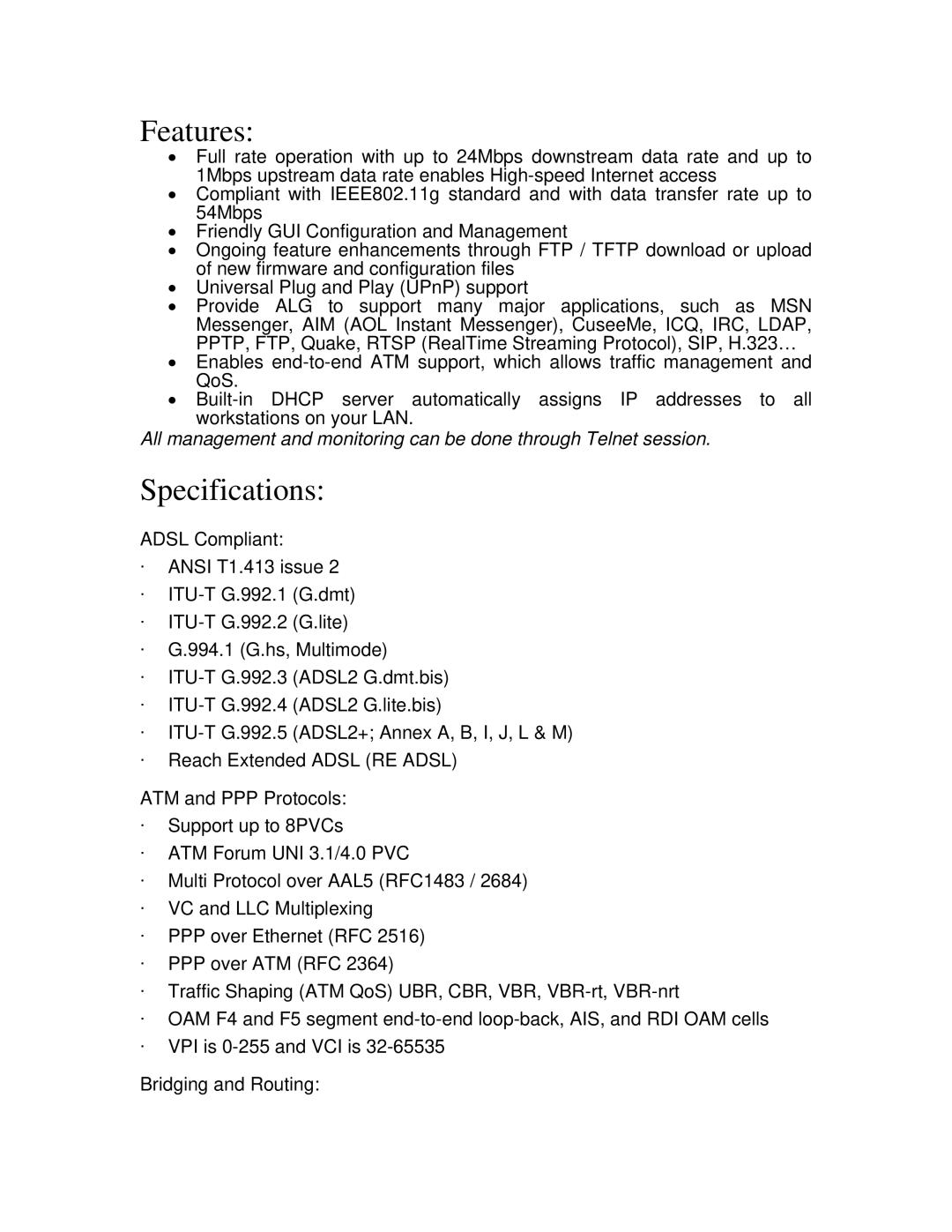 Encore electronic ENDSL-A2+WIG manual Features, Specifications 