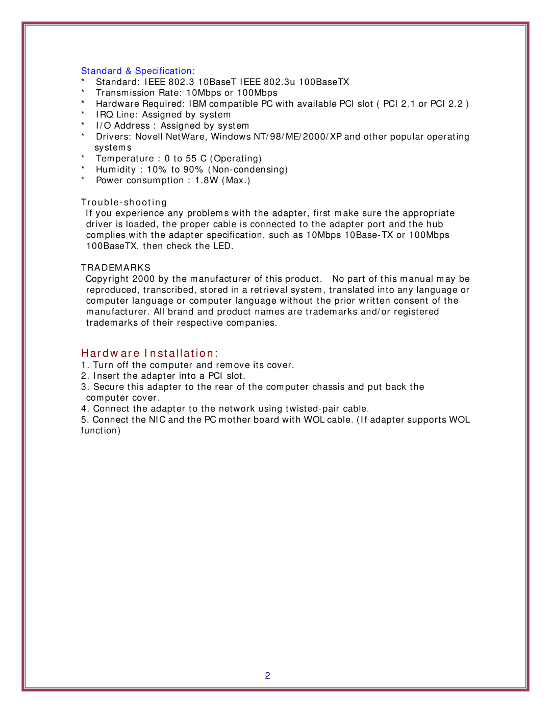 Encore electronic ENL832-TX-EN, ENL832-TX-RENT, ENL832-TX-ICNT specifications Hardware Installation 