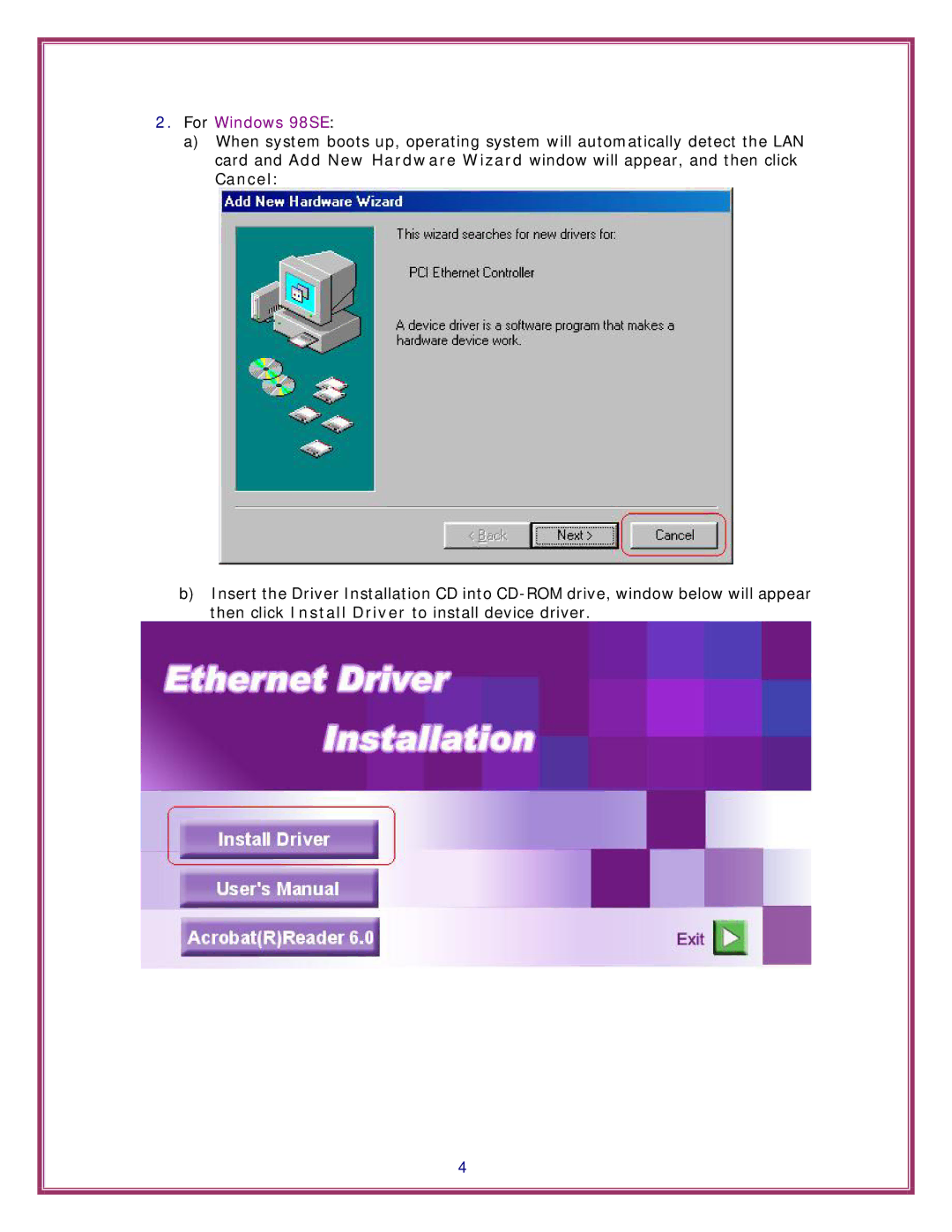 Encore electronic ENL832-TX-RENT, ENL832-TX-EN, ENL832-TX-ICNT specifications For Windows 98SE 