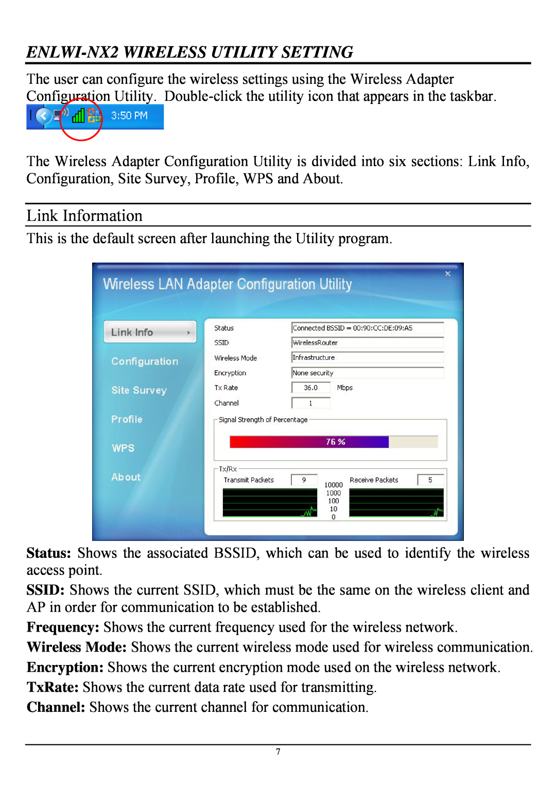 Encore electronic manual ENLWI-NX2 WIRELESS UTILITY SETTING, Link Information 