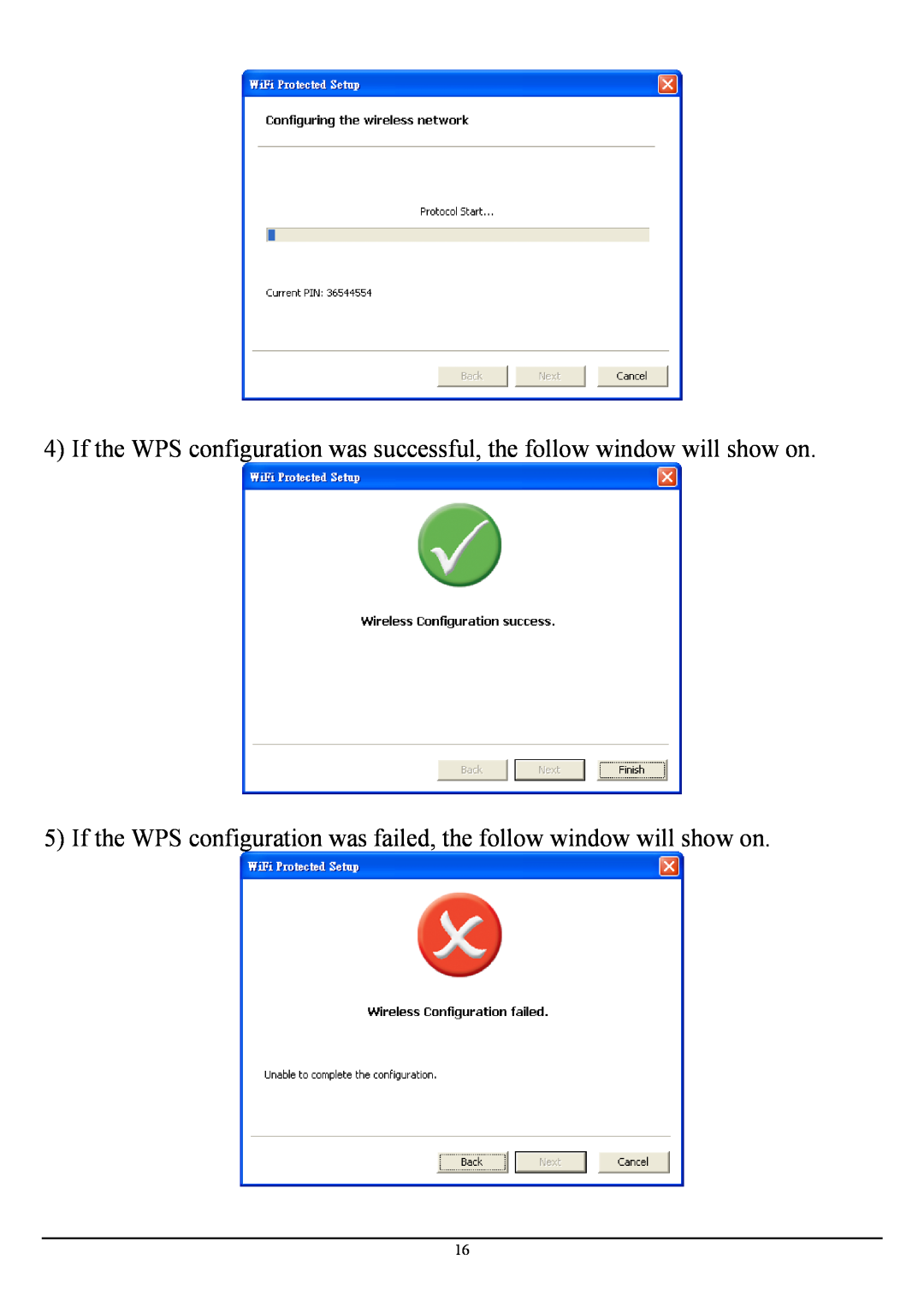 Encore electronic ENLWI-NX2 manual If the WPS configuration was failed, the follow window will show on 