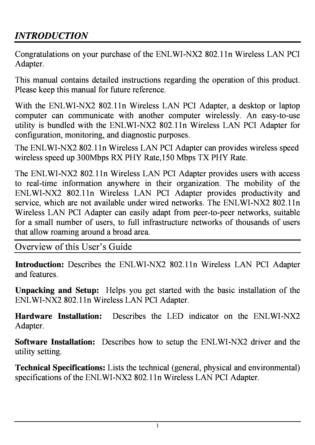 Encore electronic ENLWI-NX2 manual Introduction, Overview of this User’s Guide 