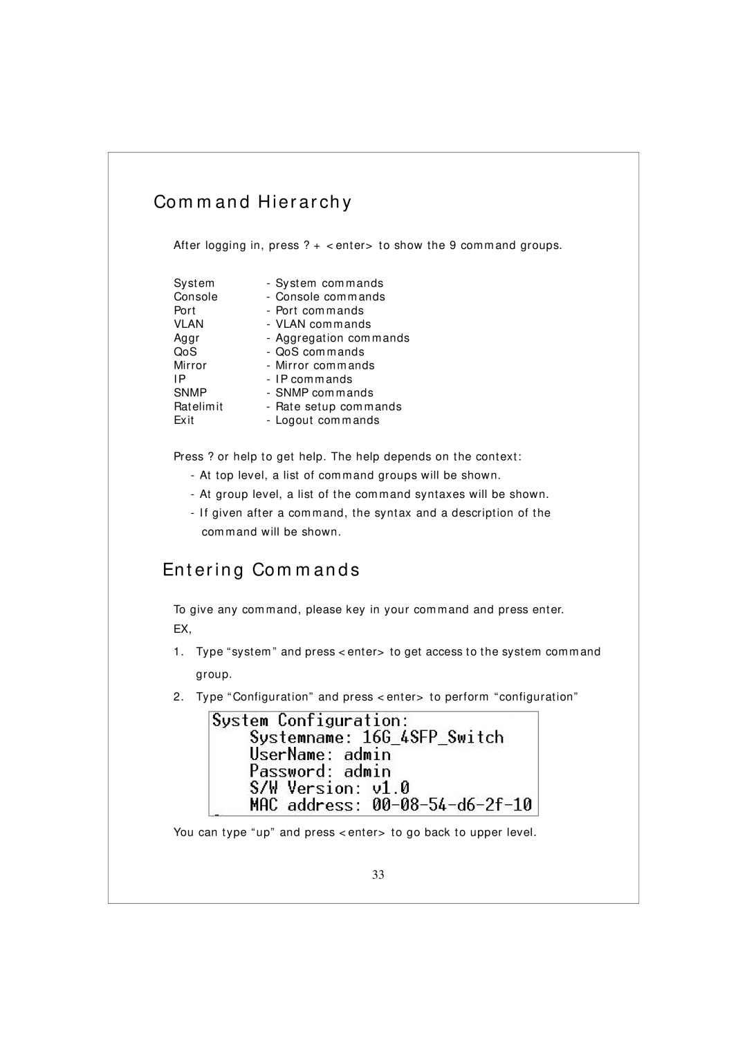 Encore electronic ENMGS-24+4 manual Command Hierarchy, Entering Commands 