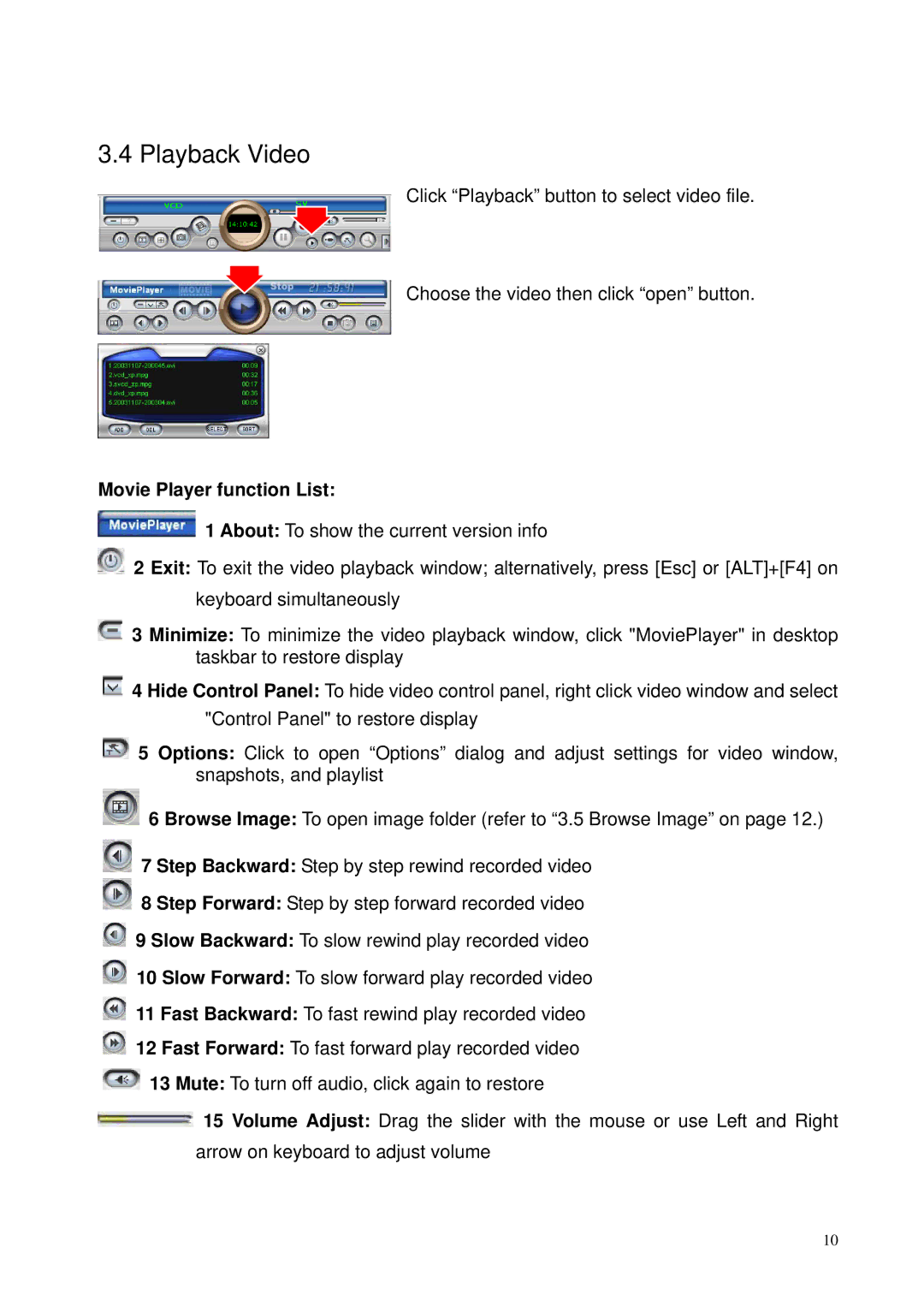 Encore electronic ENMVG manual Playback Video, Movie Player function List 