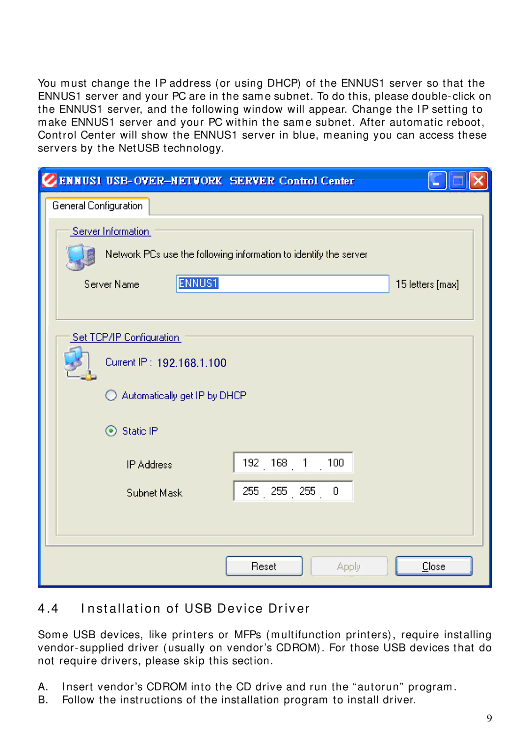 Encore electronic ENNUS1 user manual Installation of USB Device Driver 