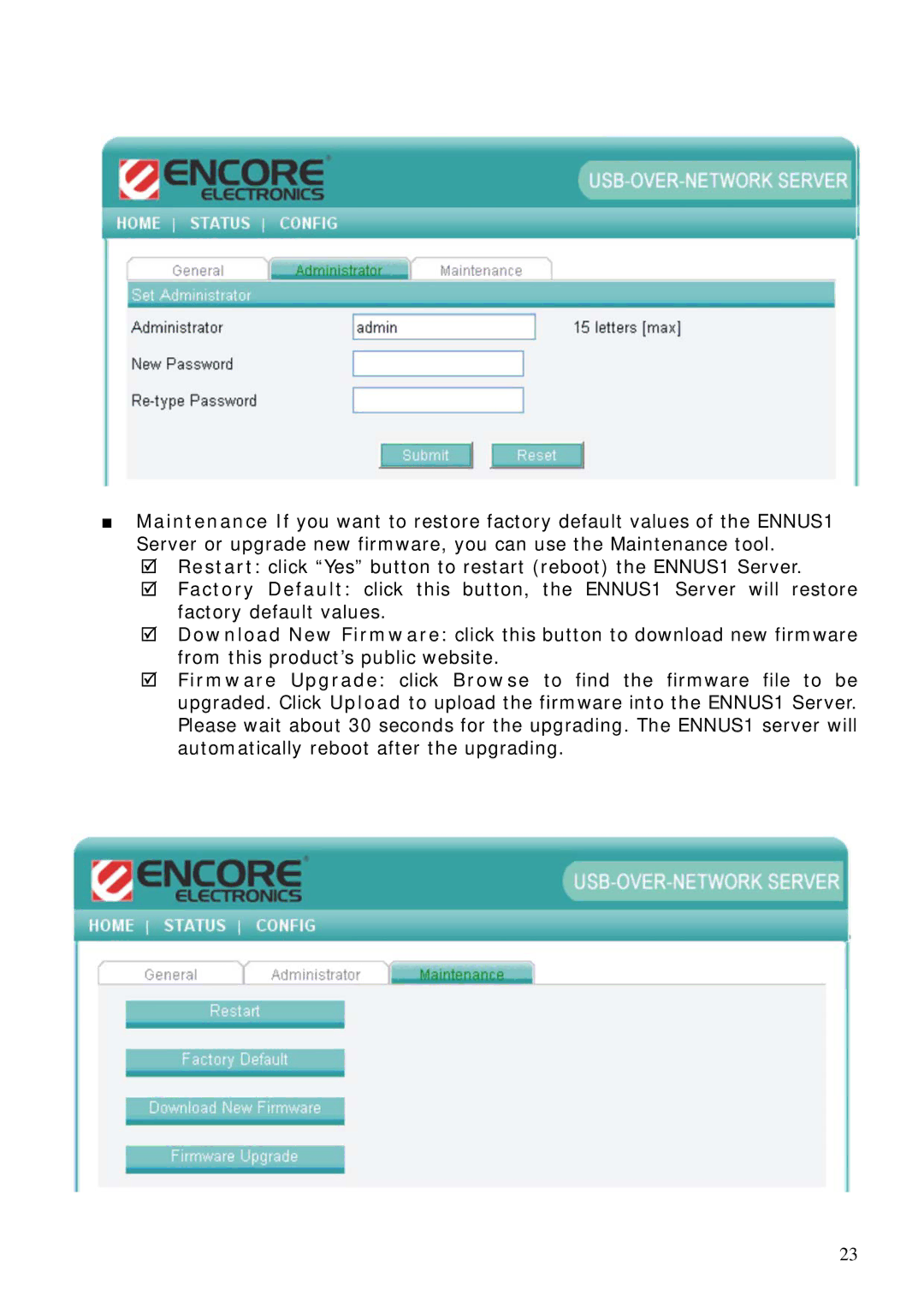 Encore electronic ENNUS1 user manual 