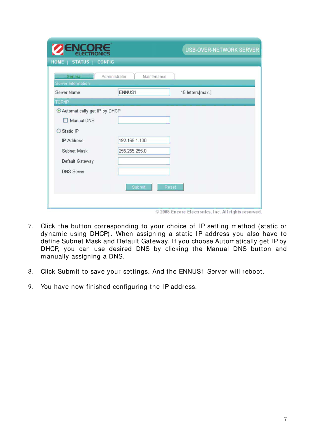 Encore electronic ENNUS1 user manual 