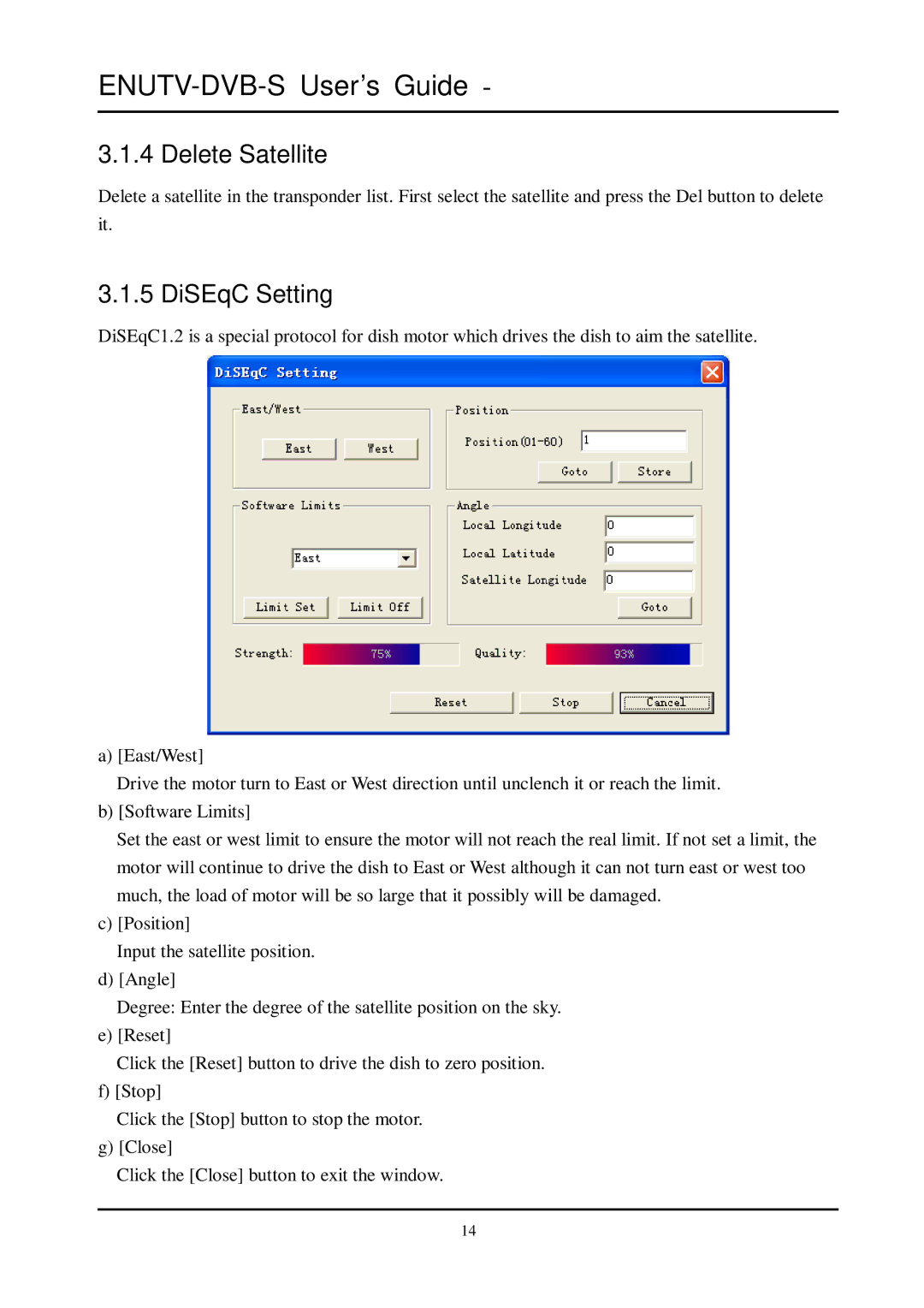 Encore electronic ENUTV-DVB-S manual Delete Satellite, DiSEqC Setting 