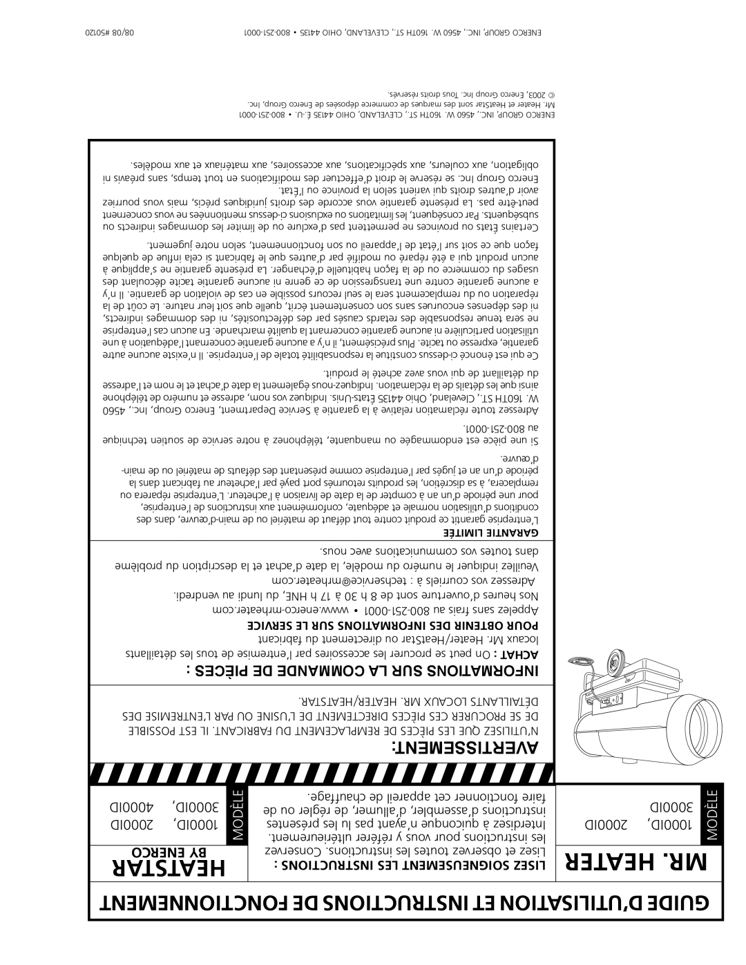 Enerco 1000ID, 4000ID, 2000ID 3000ID Produit le acheté avez vous qui de détaillant du, 0001-251-800 au, ’œuvre 