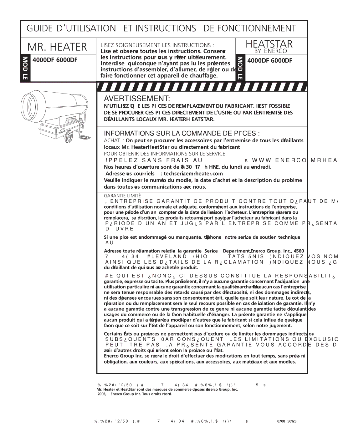 Enerco 4000DF, 6000DF owner manual Produit le acheté avez vous qui de détaillant du, 0001-251-800 au, ’œuvre 