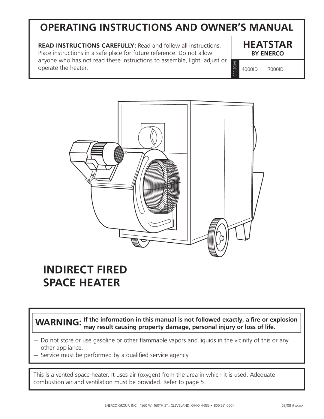 Enerco 7000ID owner manual Indirect Fired 