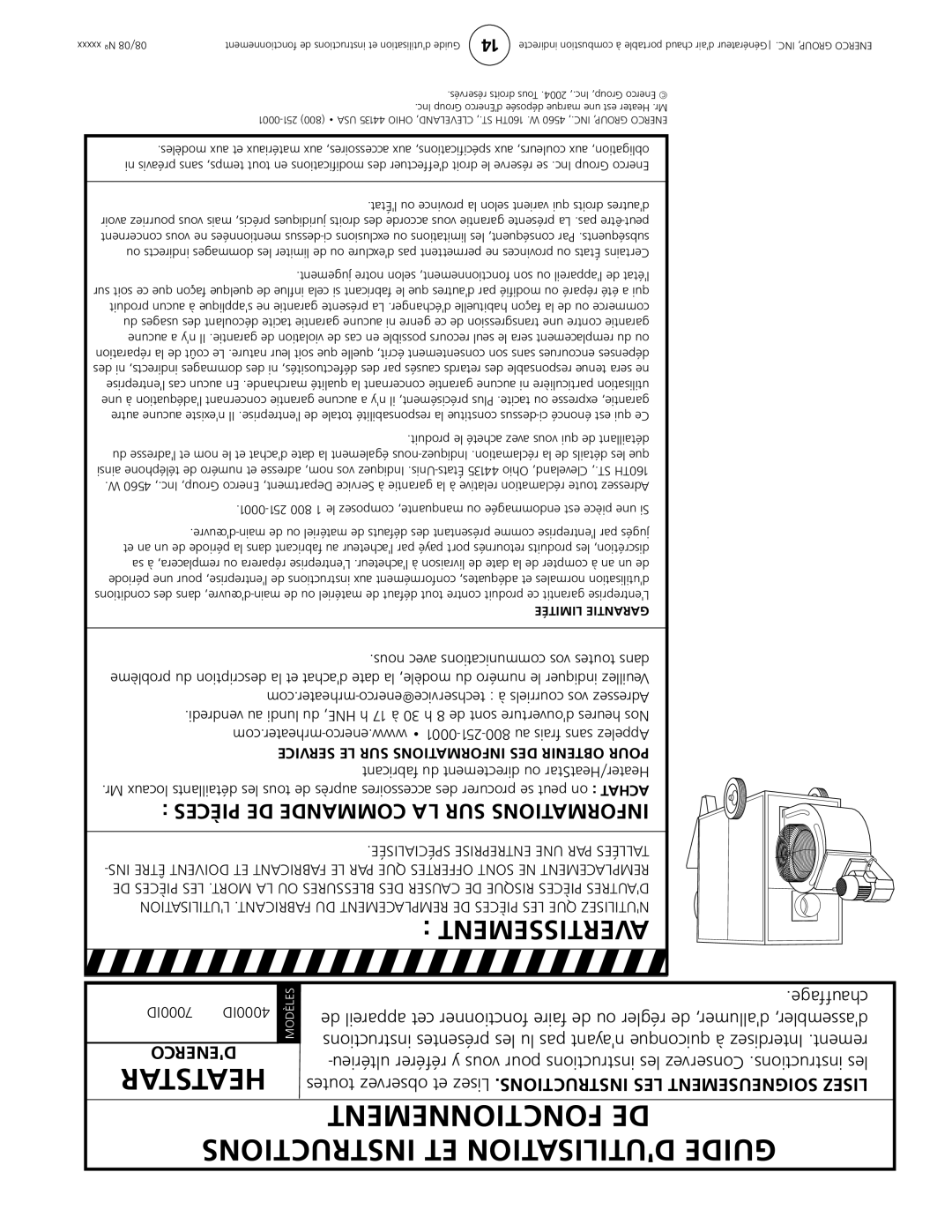 Enerco 7000ID owner manual Pièces DE Commande LA SUR Informations, Xxxxx Nº 08/08 