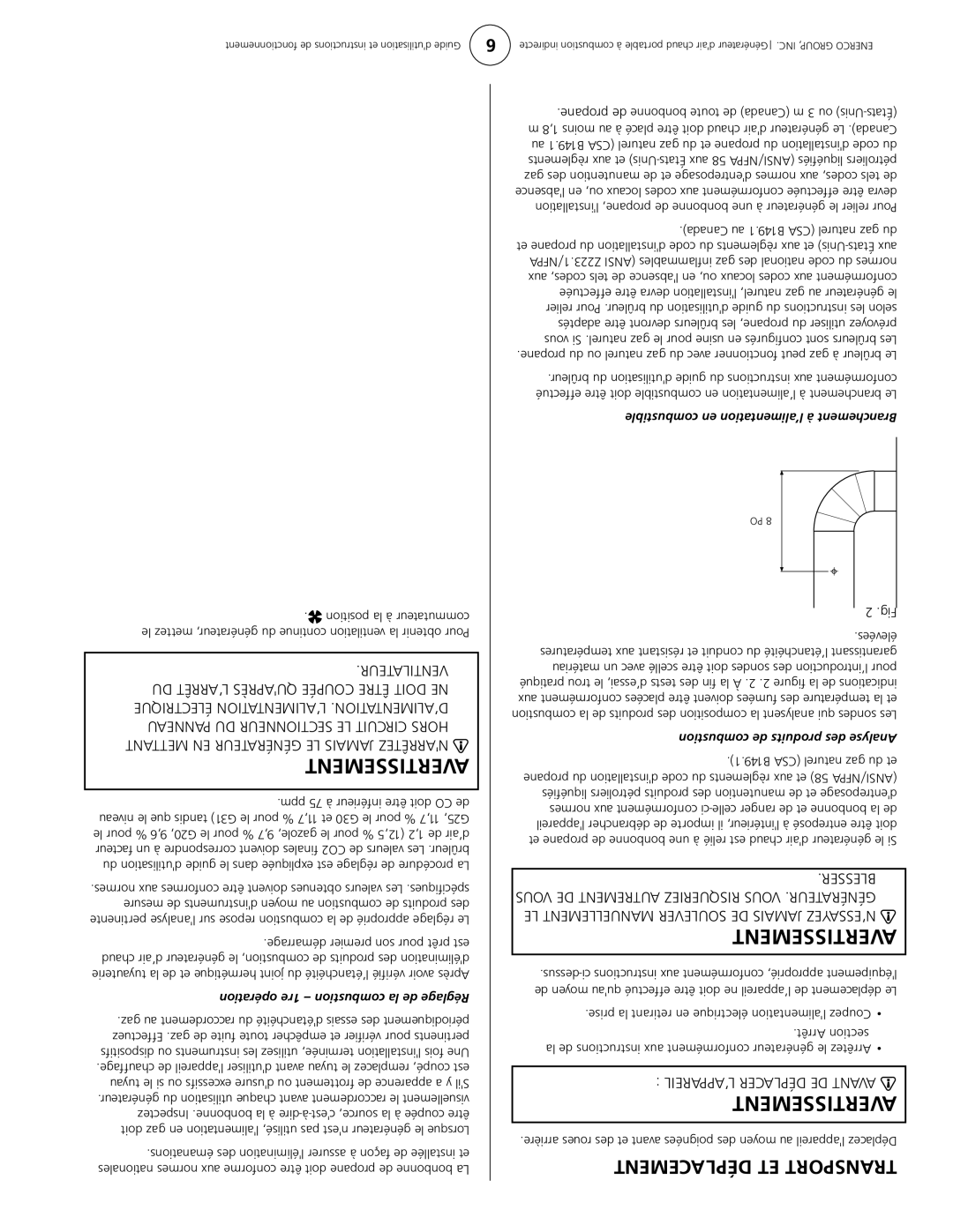 Enerco 7000ID owner manual Avertissement, Ventilateur 