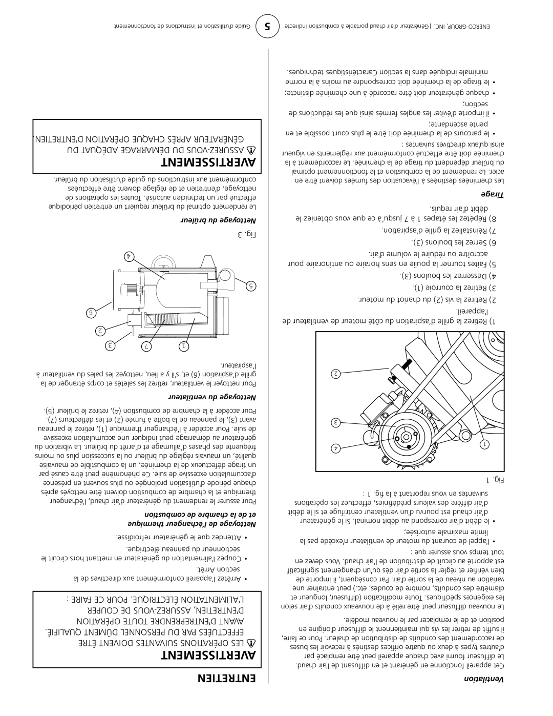 Enerco 7000ID owner manual Entretien, Dentretien Opération Chaque Après Générateur 