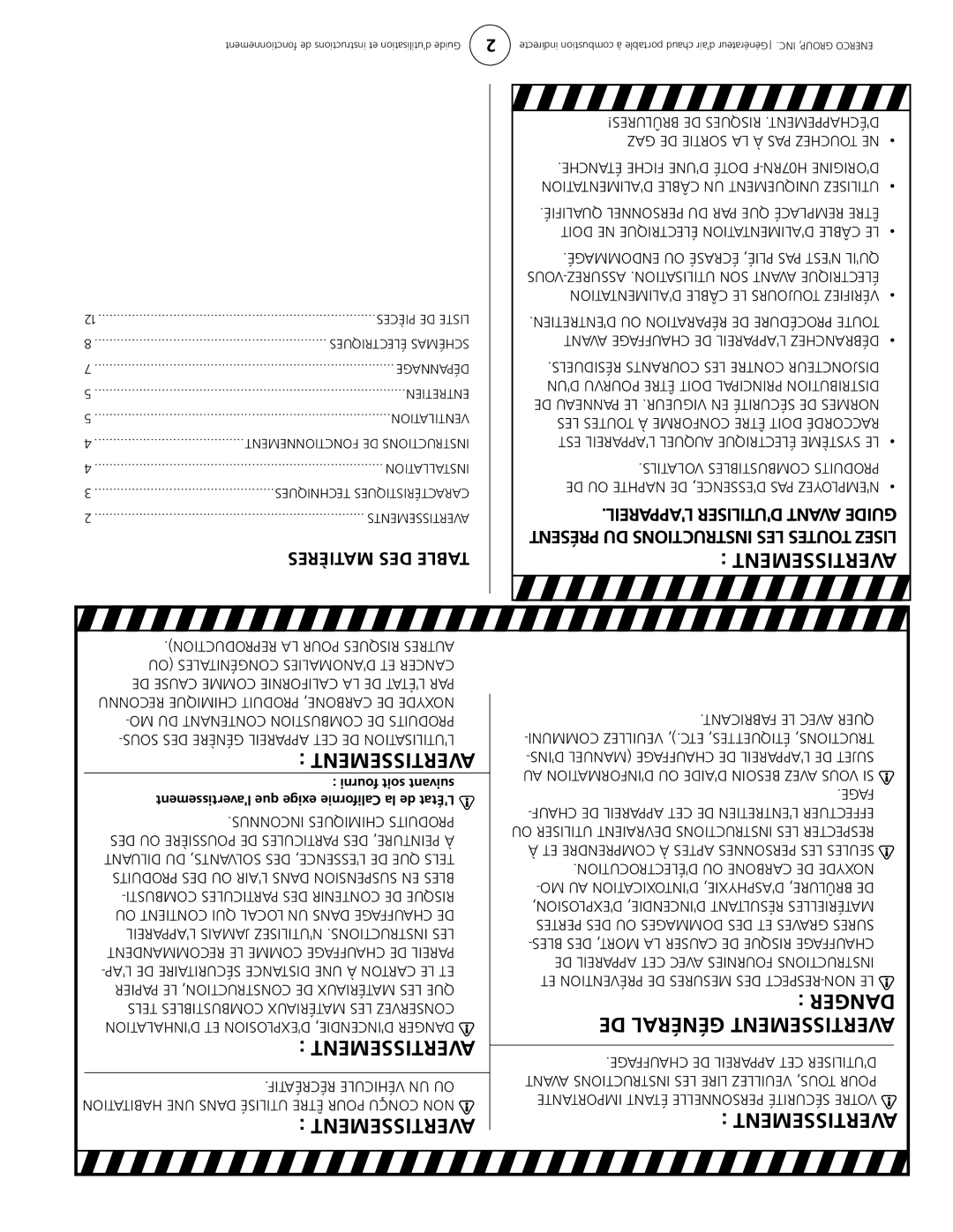 Enerco 7000ID owner manual Matières DES Table 