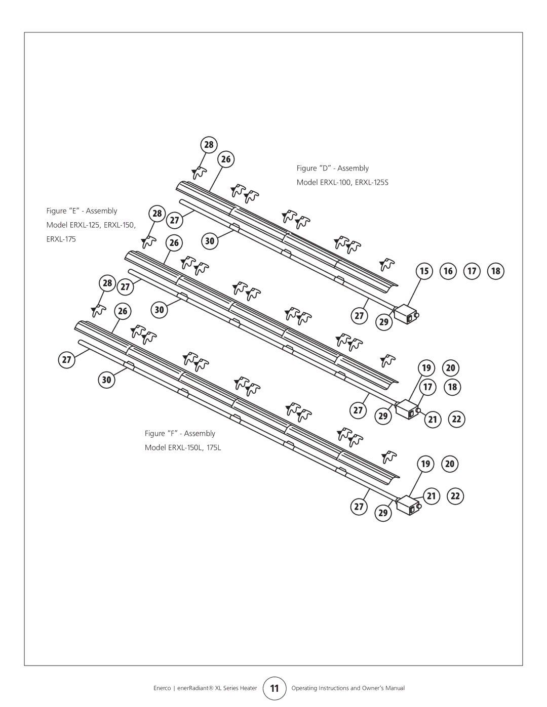 Enerco ERXL-175L, ERXL-60, ERXL-80S, ERXL-125S, ERXL-100S Figure E Assembly, Figure F Assembly Model ERXL-150L, 175L 