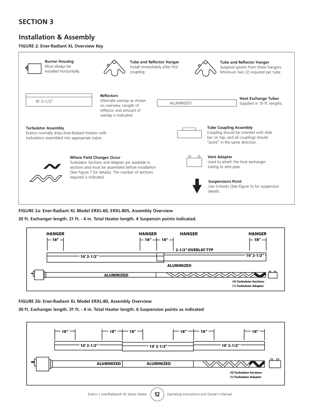 Enerco ERXL-175L, ERXL-60, ERXL-80S, ERXL-150L, ERXL-125S, ERXL-100 Installation & Assembly, Ener-Radiant XL Overview Key 