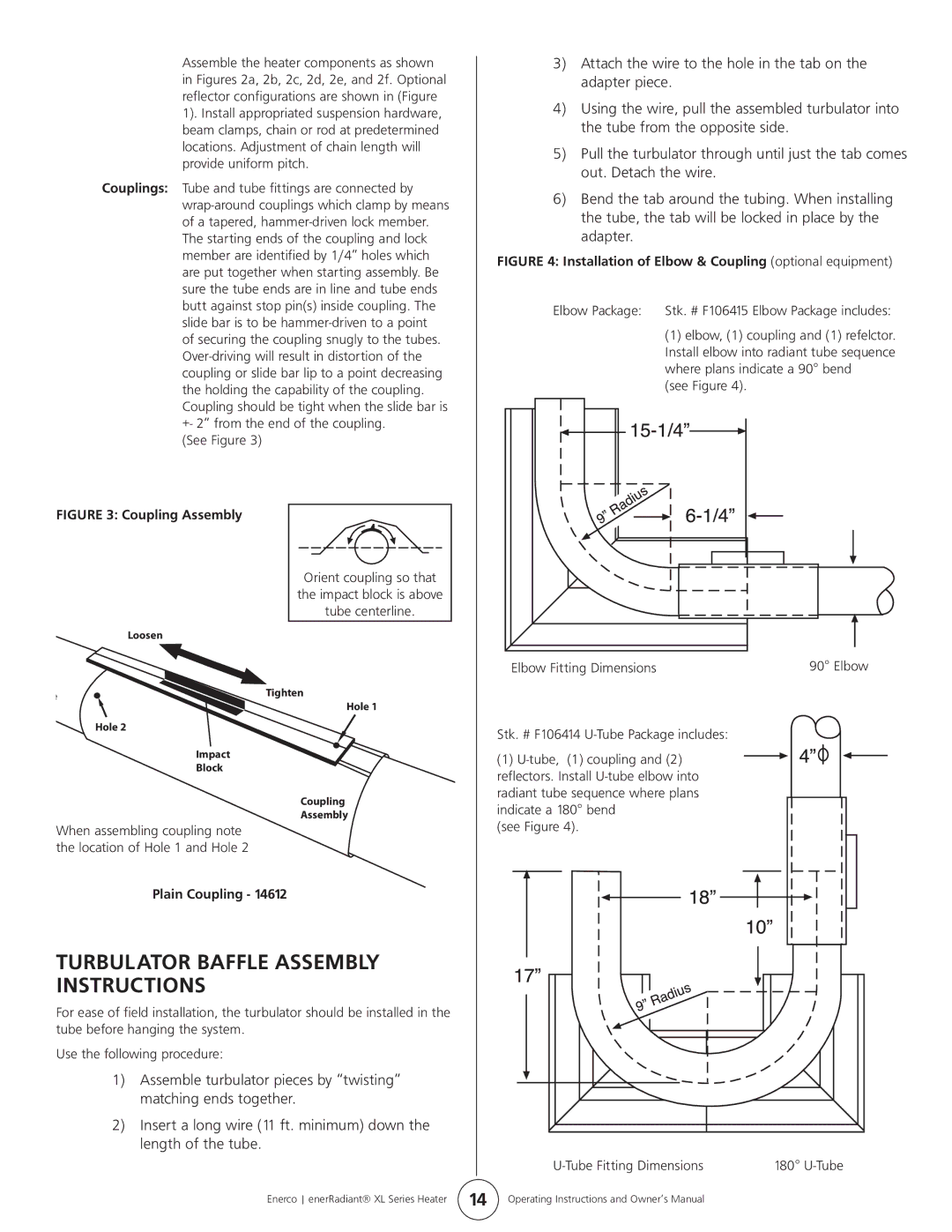 Enerco ERXL-80S, ERXL-175L, ERXL-60, ERXL-150L, ERXL-125S, ERXL-100S owner manual Plain Coupling 