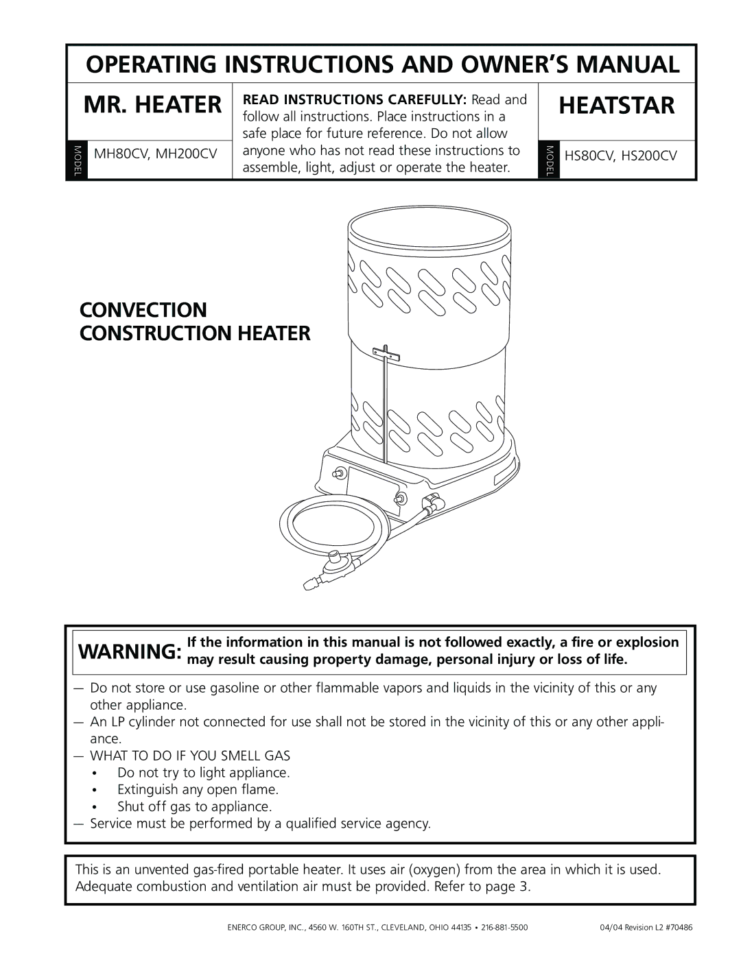 Enerco HS80CV, HS200CV manual MR. Heater 