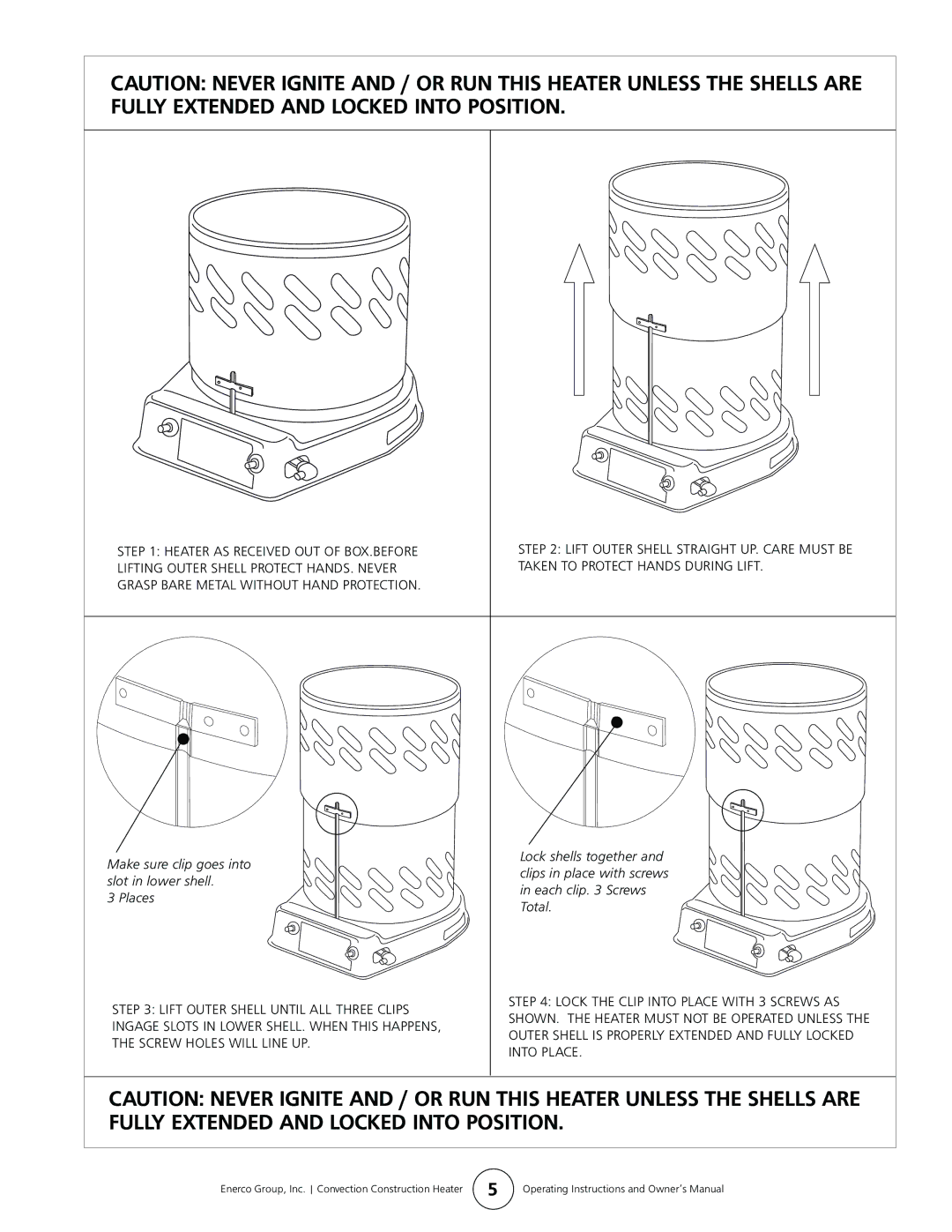 Enerco HS80CV, HS200CV manual Make sure clip goes into 