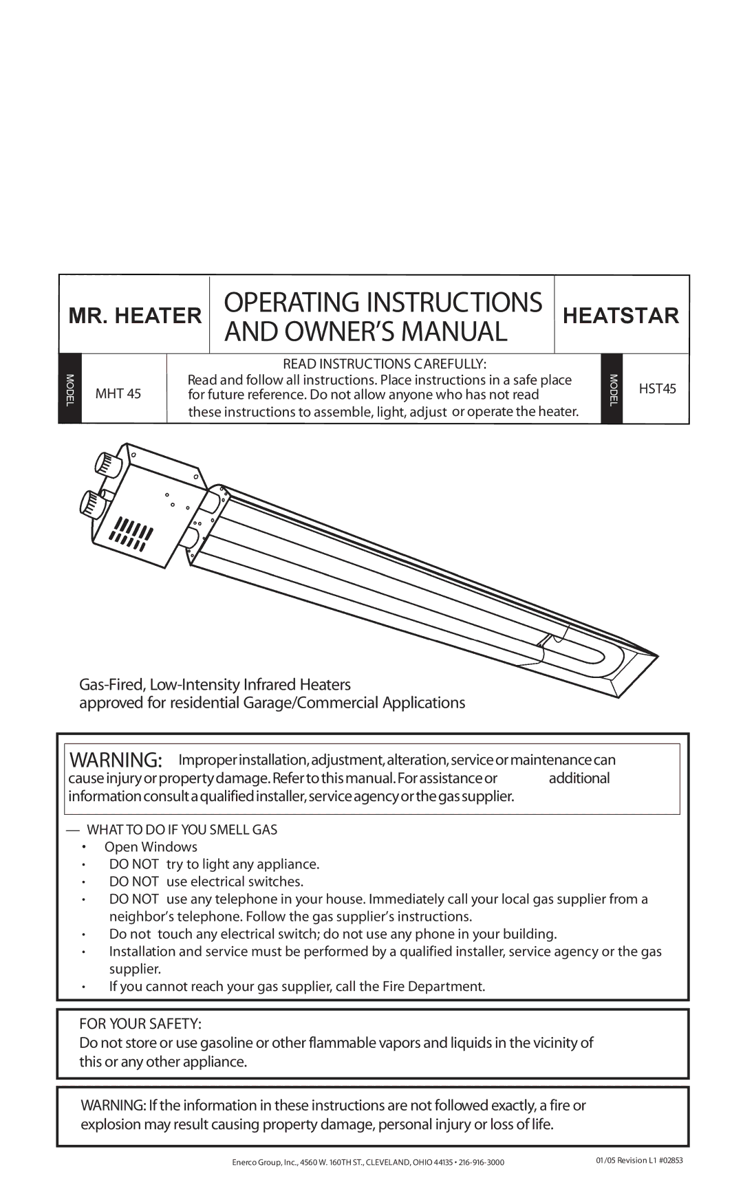 Enerco HST45 owner manual MR. Heater 