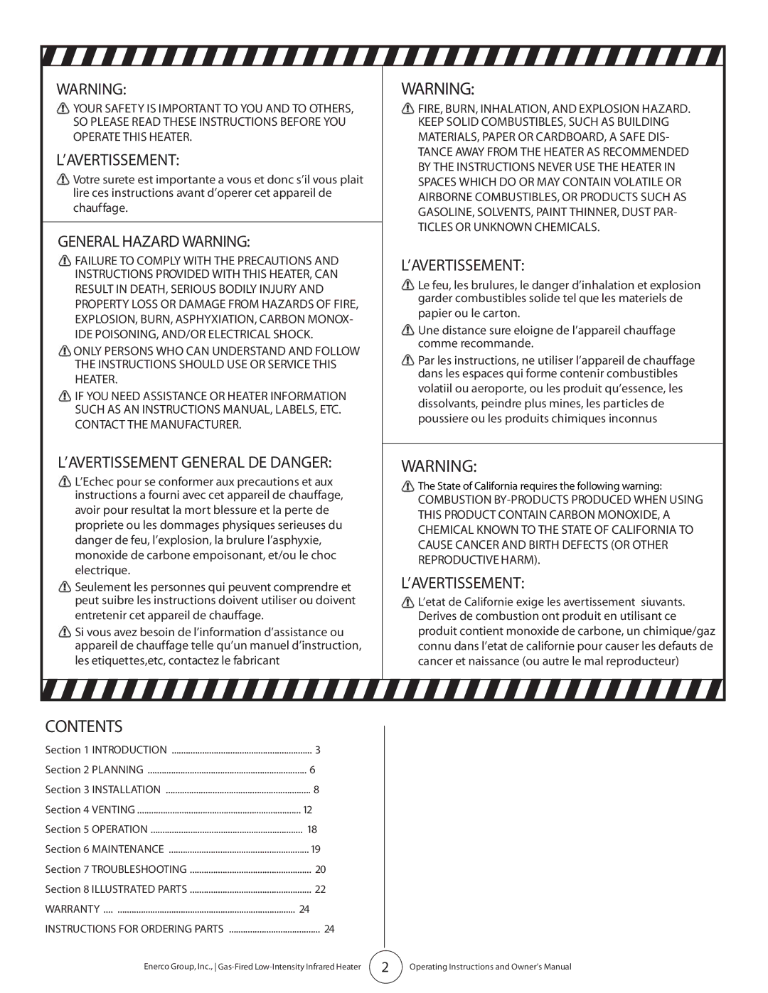 Enerco HST45 owner manual Contents 