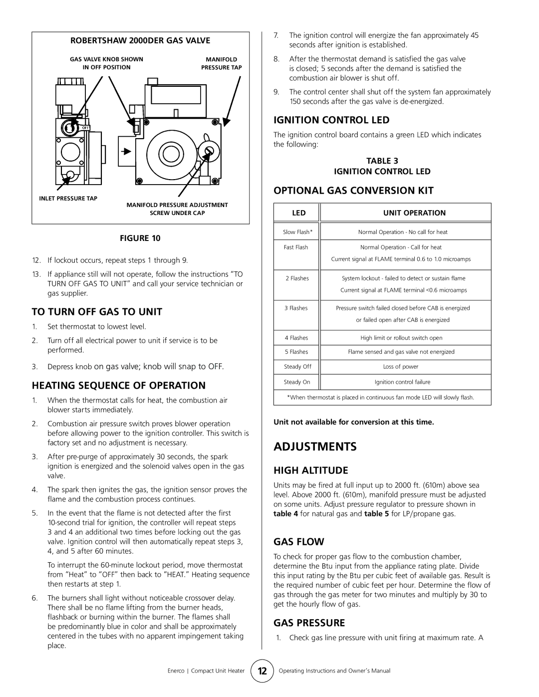 Enerco HSU 75, HSU 45 operating instructions Adjustments 