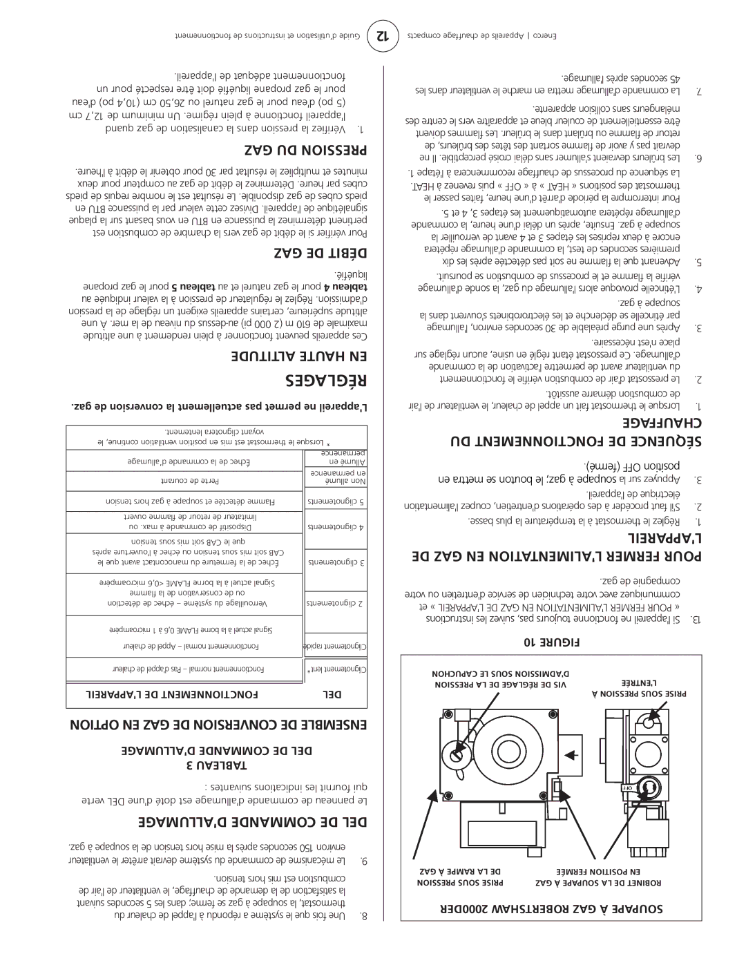Enerco HSU 45, HSU 75 operating instructions Réglages, AGE Chau, Lappareil, Gazdu, Altitu Haute EN 