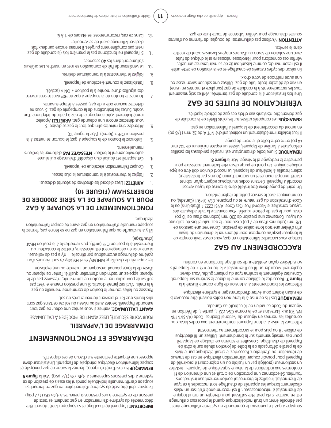 Enerco HSU 75, HSU 45 operating instructions Robertshaw, Soupape LA Pour, Vériicationf, ET Émarragedonctionnementf 