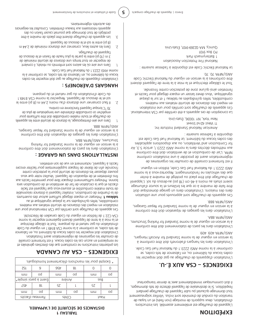 Enerco HSU 75, HSU 45 operating instructions Hangars, Aéroned, Garage UN ANS Installations, Exigences.U-.É Aux Sa 