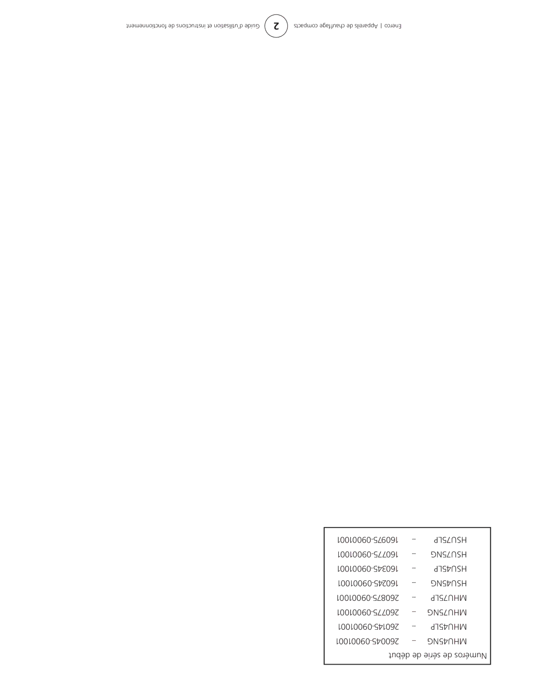 Enerco HSU 45, HSU 75 operating instructions Début de série de Numéros 