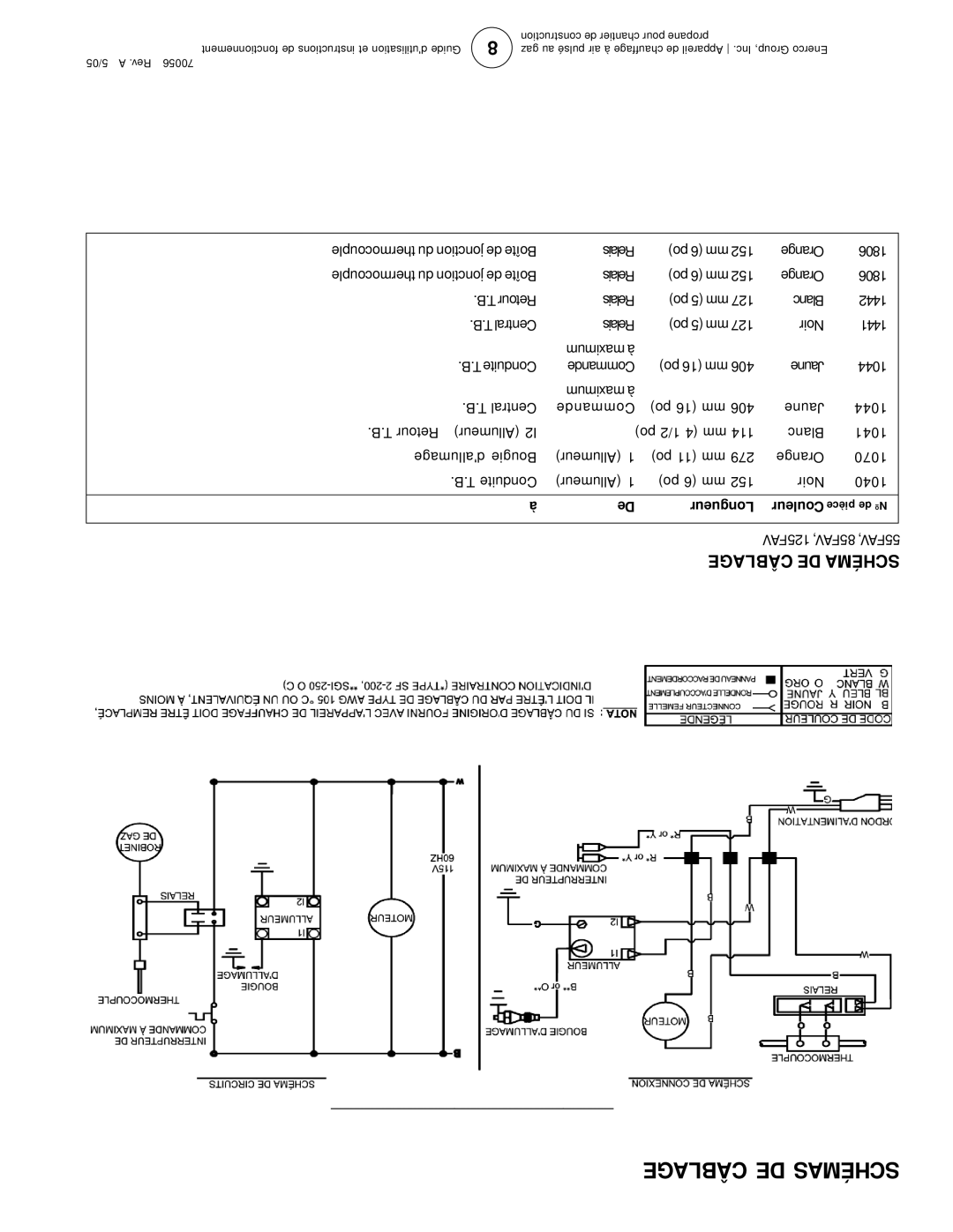 Enerco HS85FAV, MH125FAV, MH85FAV, MH55FAV, TS55FAV, TS125FAV, HS55FAV, HS125FAV owner manual Câblage DE Schémas, Longueur 