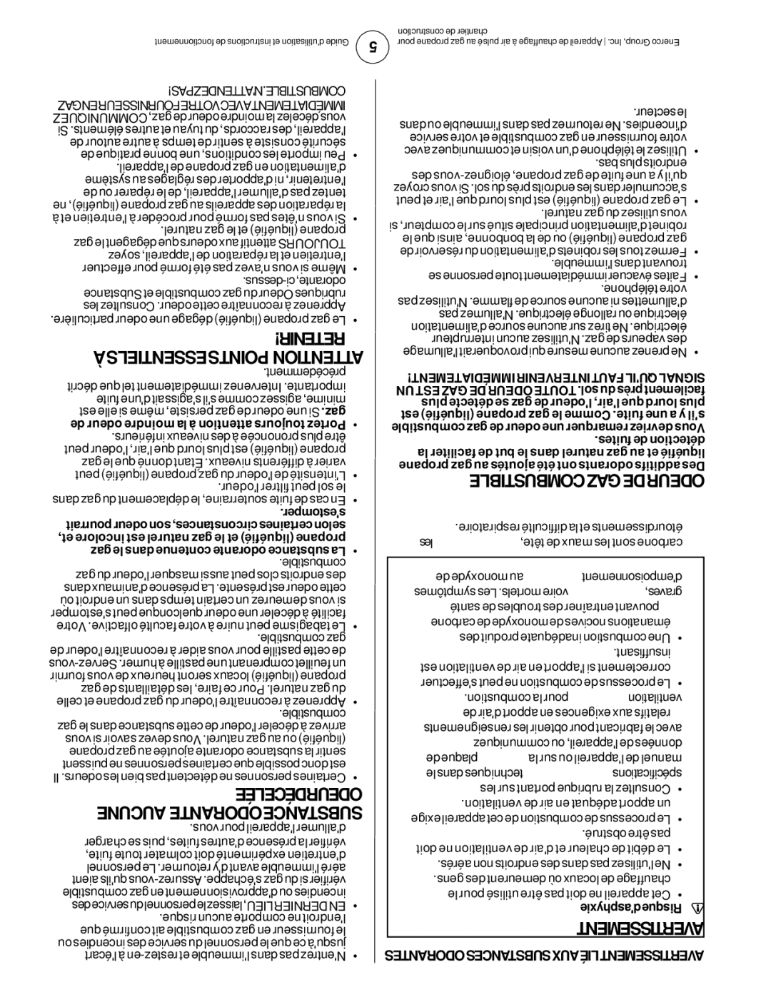 Enerco MH125FAV, MH85FAV, MH55FAV, TS55FAV Immédiatement!Intervenirfautquilsignal, Odorantessubstancesauxliéavertissement 