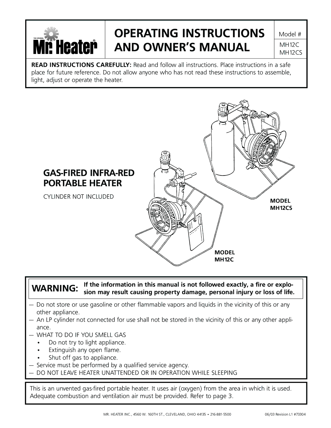 Enerco owner manual MH12C MH12CS, Model MH12CS 