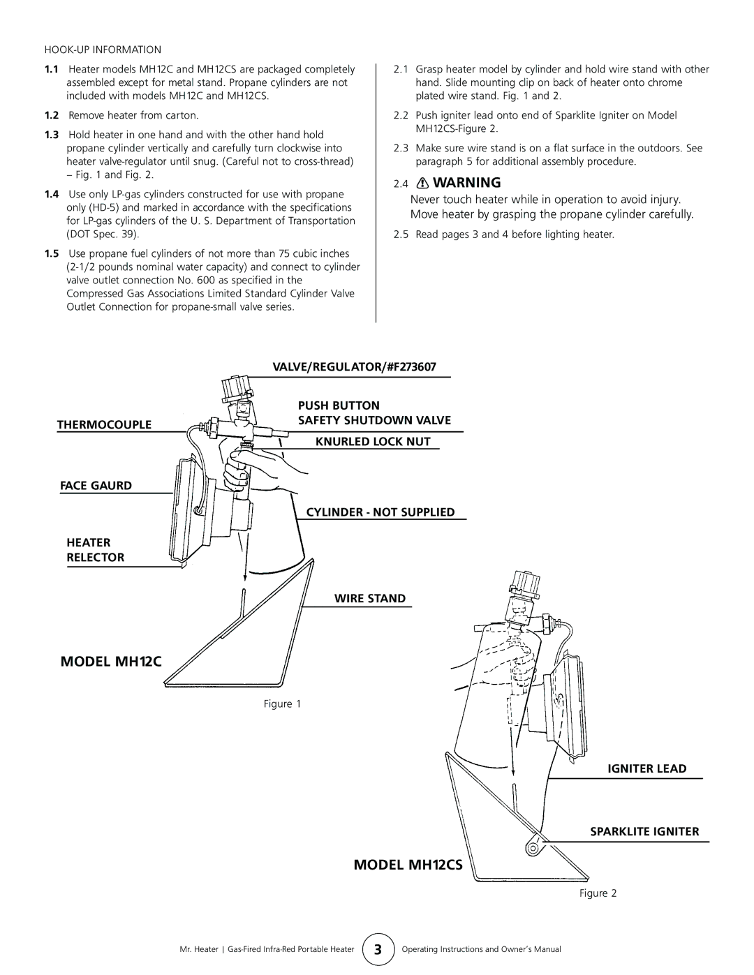 Enerco MH12CS owner manual Thermocouple Face Gaurd Heater Relector, HOOK-UP Information 