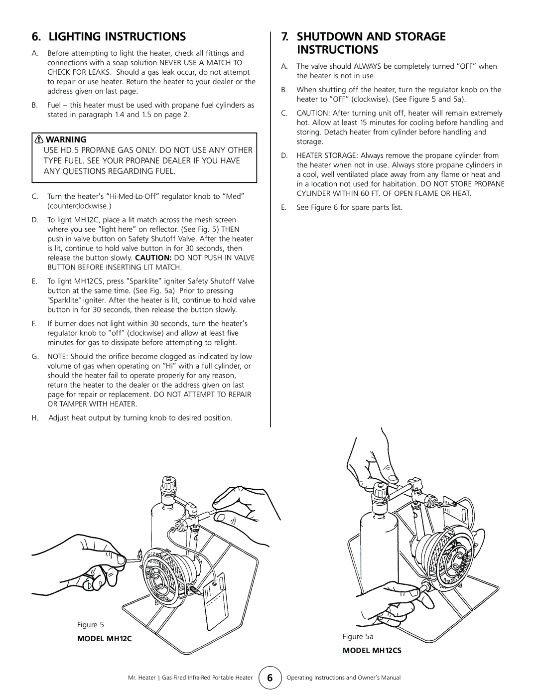 Enerco owner manual Lighting Instructions, Model MH12CS 