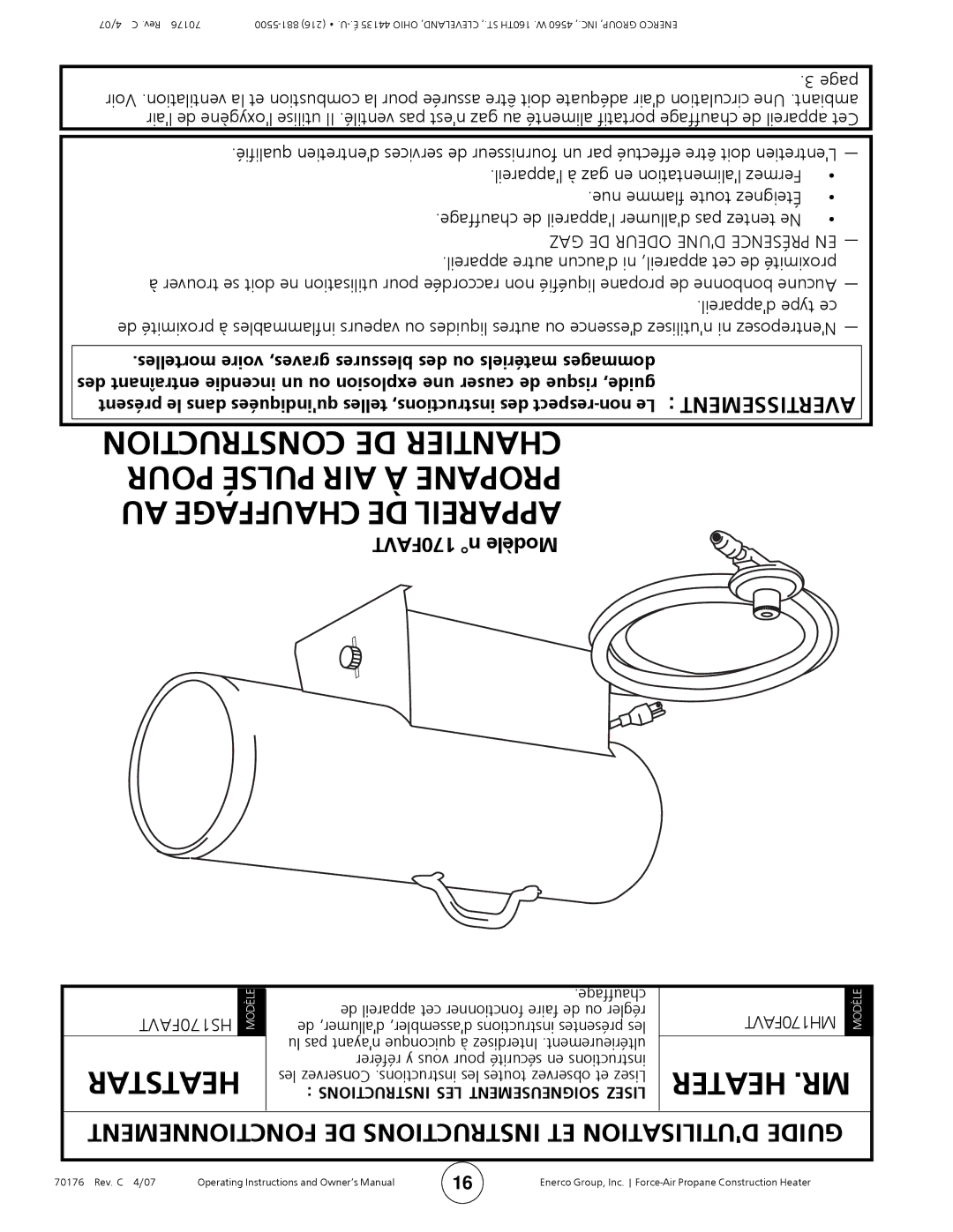 Enerco MH170FAVT operating instructions Heatstar 