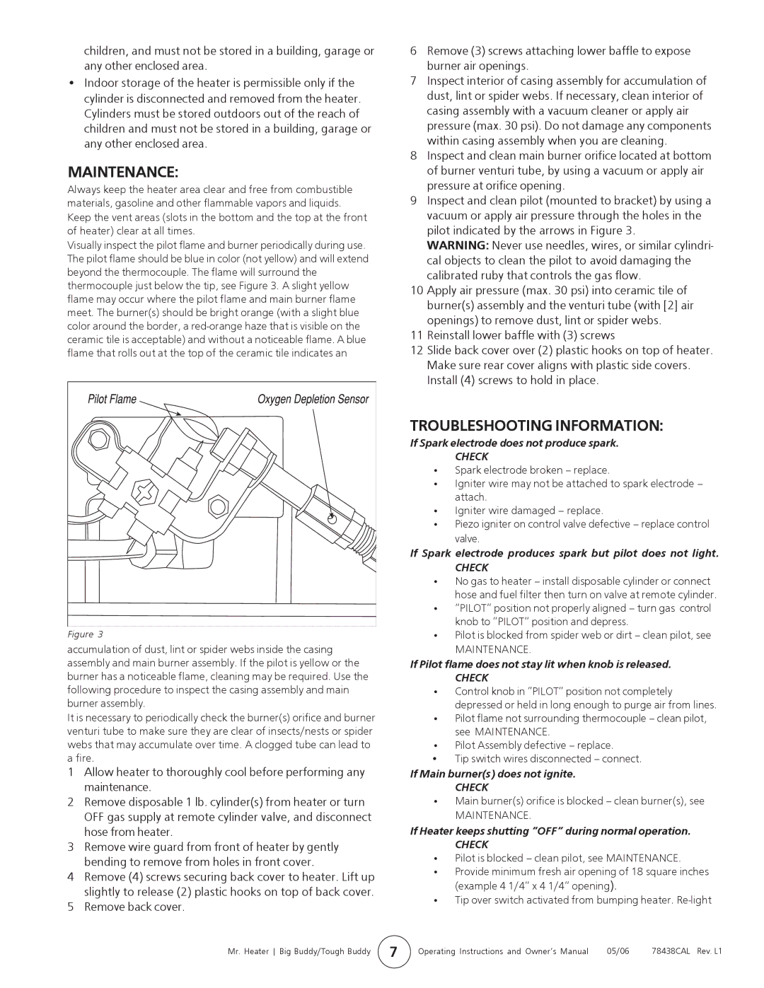 Enerco MH18B operating instructions Maintenance, Troubleshooting Information 